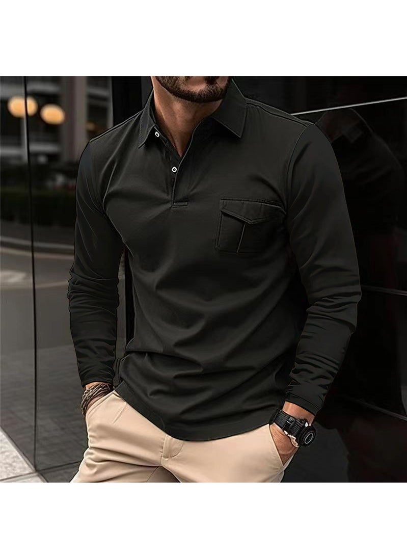 2023 Autumn Winter Mens Long Sleeve Polo Shirt Casual Collar Caramel