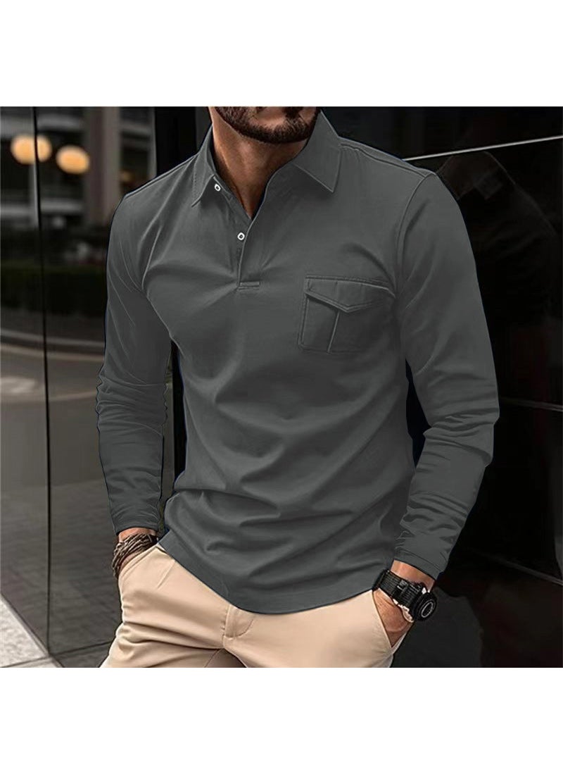 2023 Autumn Winter Mens Long Sleeve Polo Shirt Casual Collar Caramel