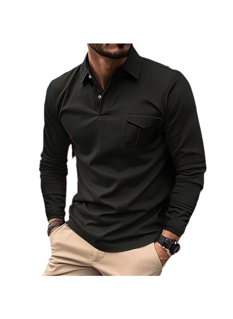 2023 Autumn Winter Mens Long Sleeve Polo Shirt Casual Collar Gray