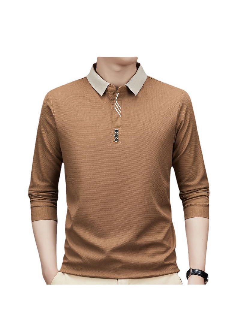 New Mens Long Sleeve Polo Shirt Autumn Solid Business Casual Dark green