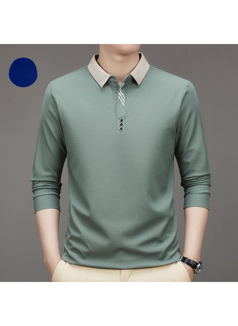 New Mens Long Sleeve Polo Shirt Autumn Solid Business Casual Dark green