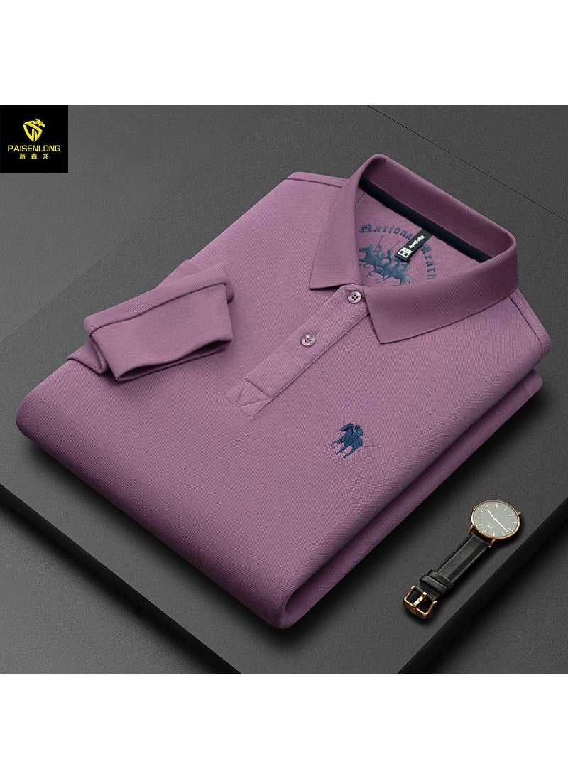 Paisley Dragon Embroidered Cotton Mens Polo Shirt 8686-light purple