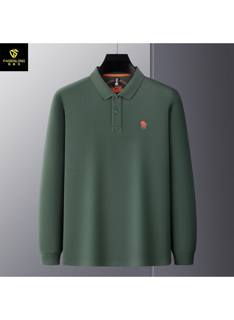 Paisley Dragon Embroidered Cotton Mens Polo Shirt 8686-Army Green