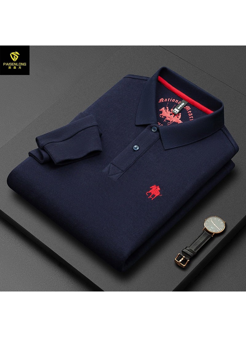 Paisley Dragon Embroidered Cotton Mens Polo Shirt 8686-sapphire blue