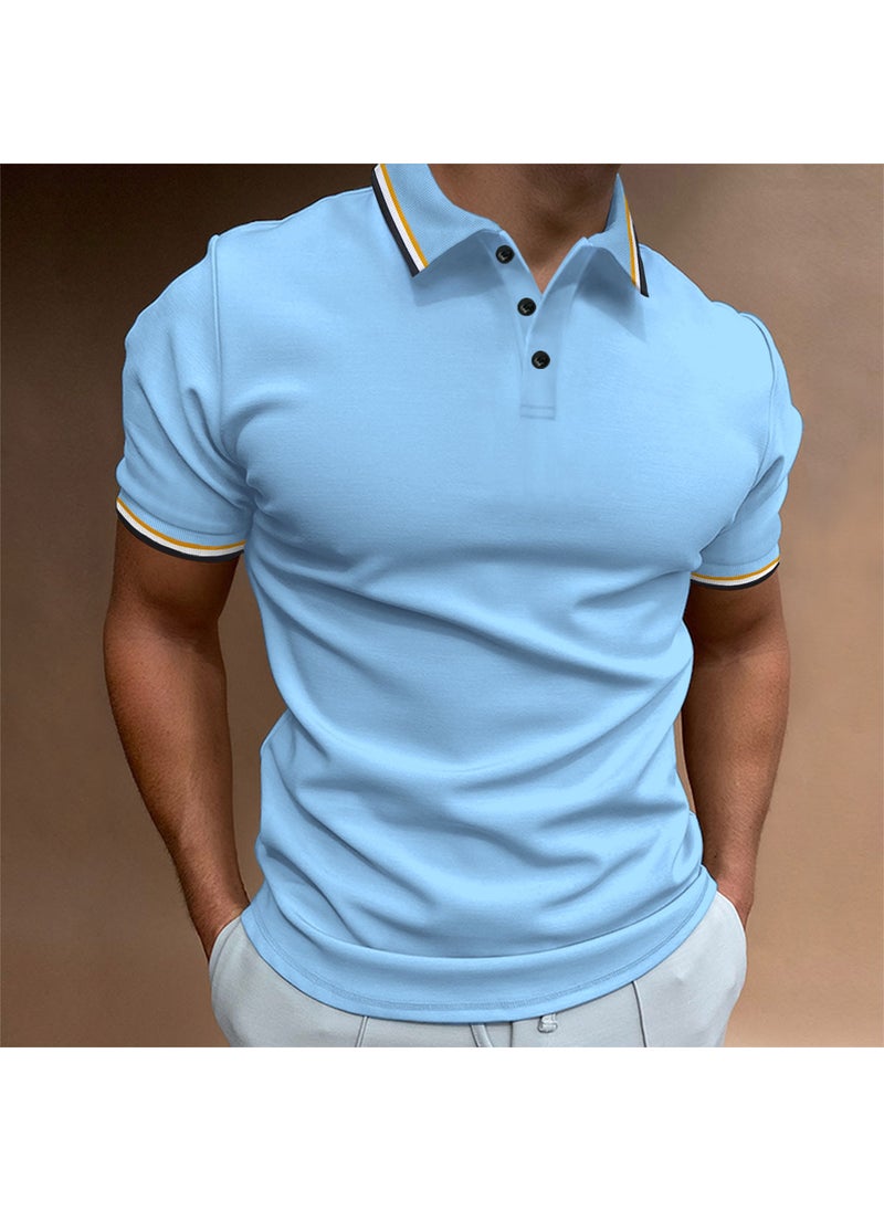 New Slim Fit Mens Polo Ribbed Striped Collar Button Tee Light yellow