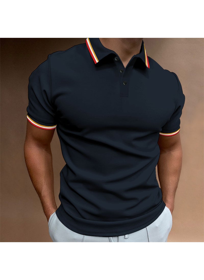 New Slim Fit Mens Polo Ribbed Striped Collar Button Tee Light yellow