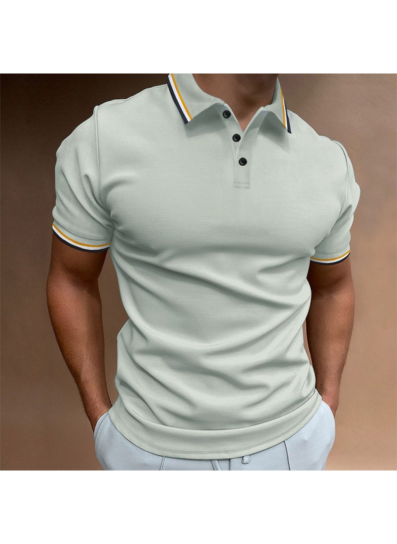 New Slim Fit Mens Polo Ribbed Striped Collar Button Tee Light yellow