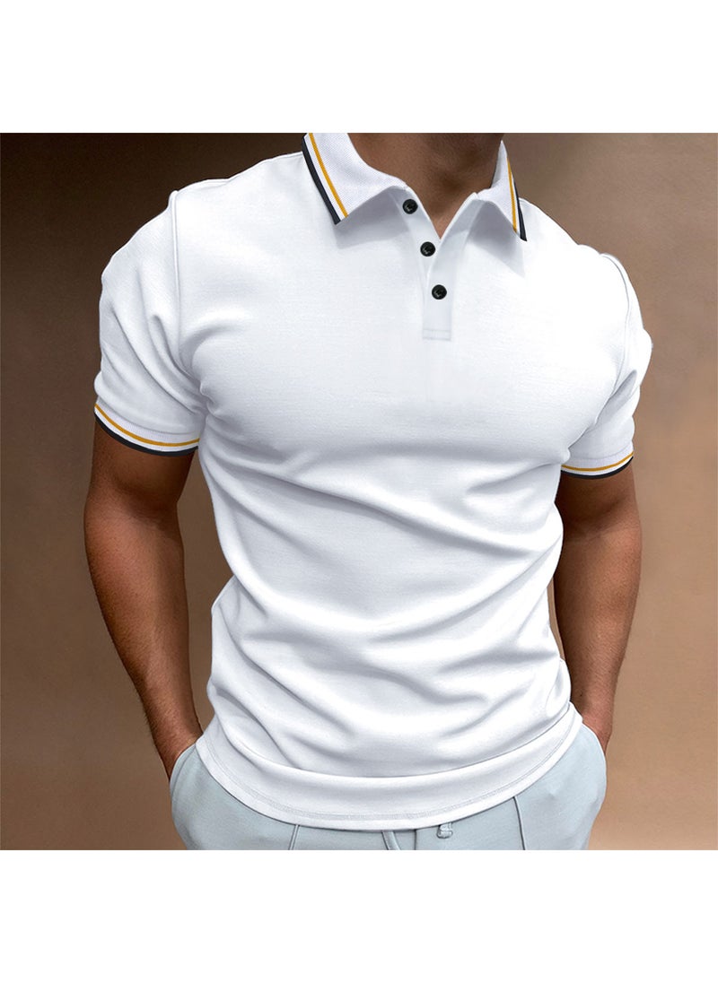 New Slim Fit Mens Polo Ribbed Striped Collar Button Tee Pink