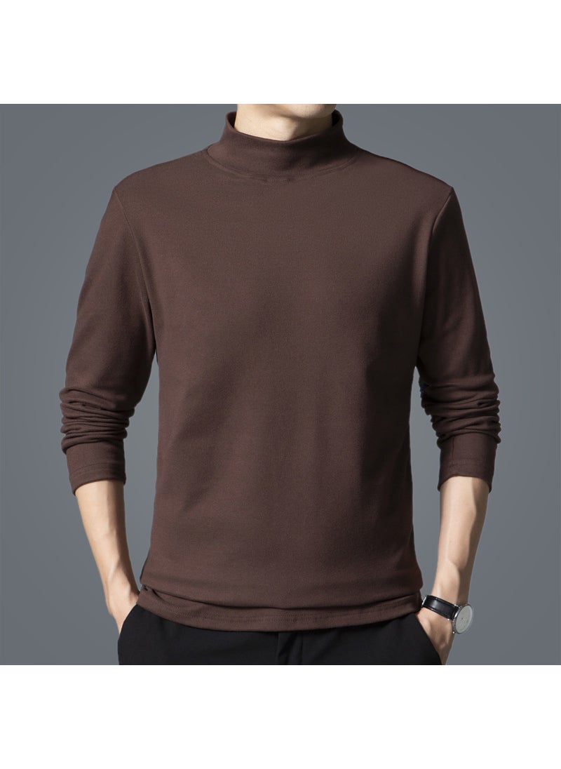 New Velvet Long Sleeve Mens Double-Sided T-Shirt Autumn Coffee