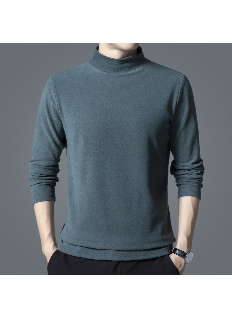 New Velvet Long Sleeve Mens Double-Sided T-Shirt Autumn Dark green