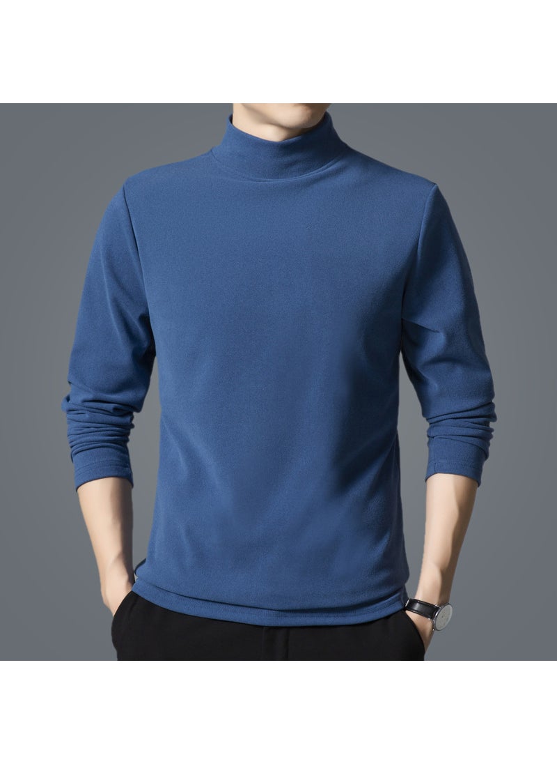 New Velvet Long Sleeve Mens Double-Sided T-Shirt Autumn Navy blue