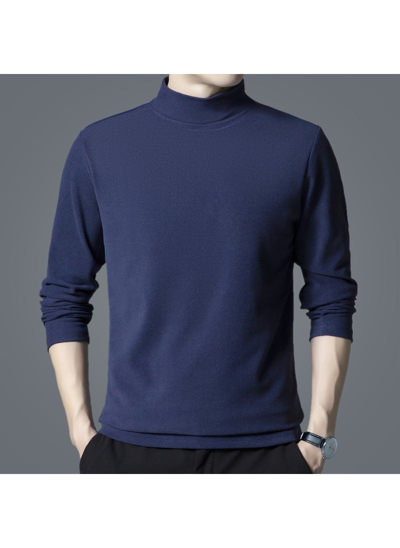 New Velvet Long Sleeve Mens Double-Sided T-Shirt Autumn Navy blue