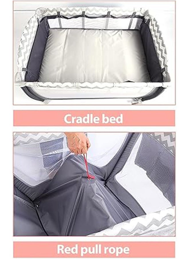 Foldable Baby Bed With Storage Bag, Wheels, Mosquito Net, Mattress, Arch Toy And Changing Table, 110 X 76 X 76 CM,  0 To 3 Years Old