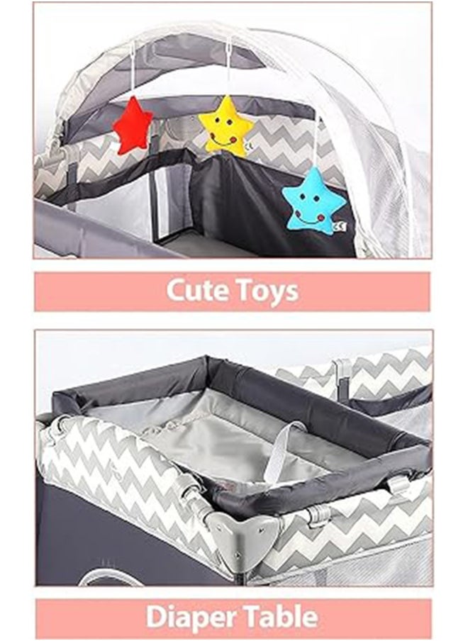 Foldable Baby Bed With Storage Bag, Wheels, Mosquito Net, Mattress, Arch Toy And Changing Table, 110 X 76 X 76 CM,  0 To 3 Years Old