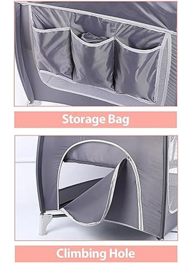 Foldable Baby Bed With Storage Bag, Wheels, Mosquito Net, Mattress, Arch Toy And Changing Table, 110 X 76 X 76 CM,  0 To 3 Years Old