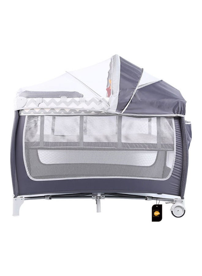 Foldable Baby Bed With Storage Bag, Wheels, Mosquito Net, Mattress, Arch Toy And Changing Table, 110 X 76 X 76 CM,  0 To 3 Years Old