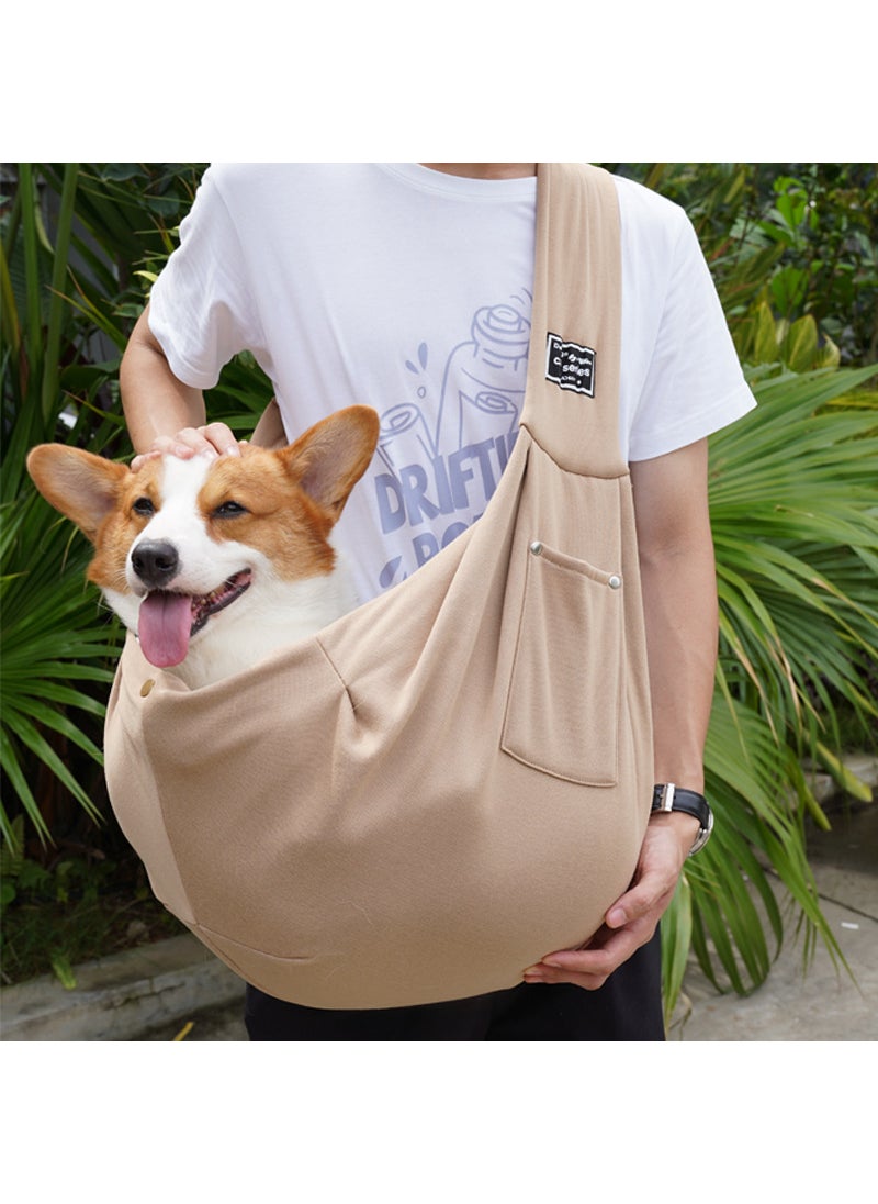 Large Capacity Dog Sling Bag Khaki Polyester Cell Phone Pocket Shoulder Bag