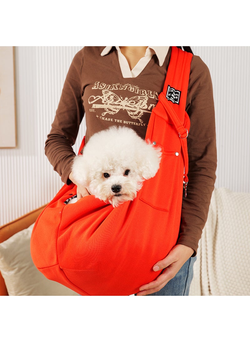 Large Capacity Dog Sling Bag Orange Polyester Cell Phone Pocket Shoulder Bag