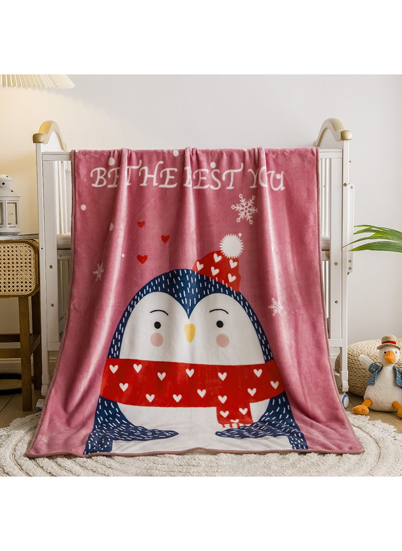 Cartoon Flannel Kids Blanket Summer AC Nap Throw Penguin