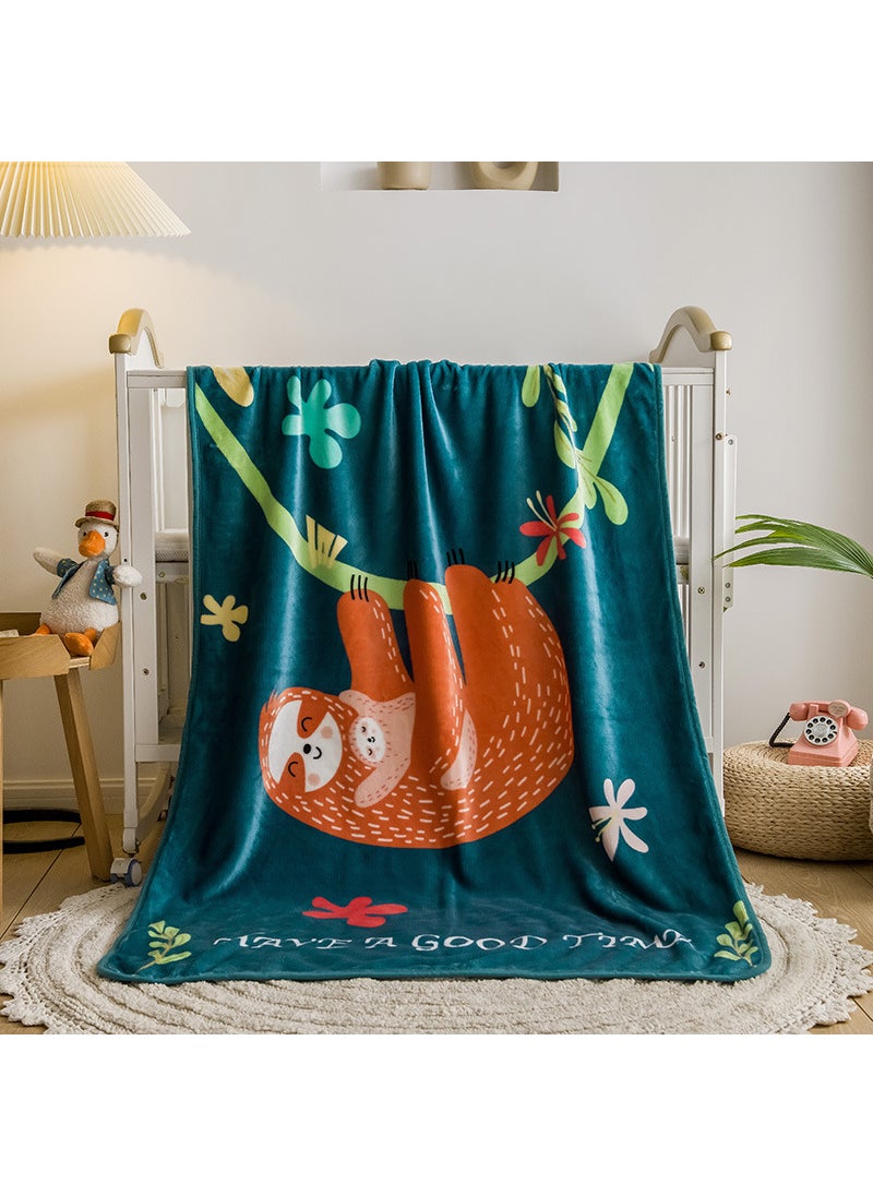 Cartoon Flannel Kids Blanket Summer AC Nap Throw Sloth