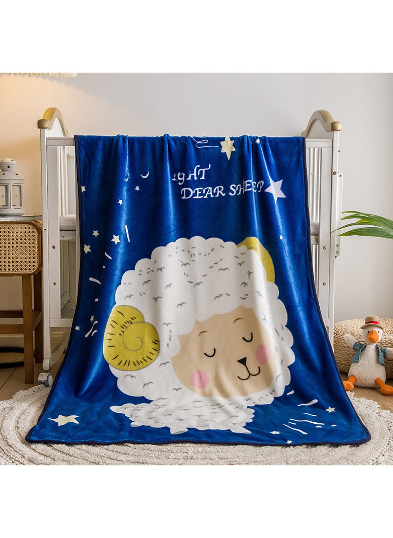 Cartoon Flannel Kids Blanket Summer AC Nap Throw Little Goat