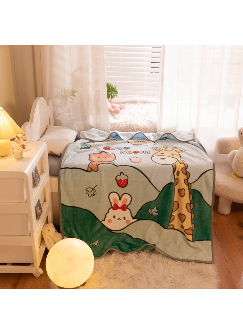 Cartoon Flannel Kids Blanket Summer AC Nap Throw Giraffe