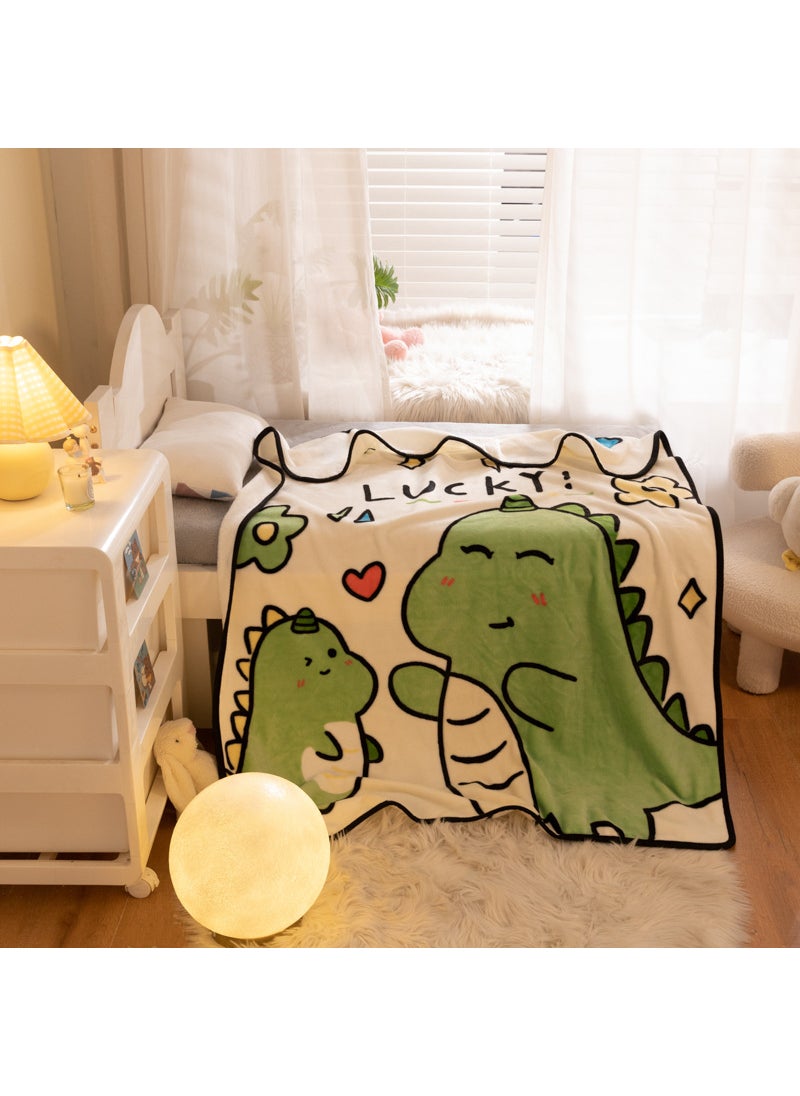 Cartoon Flannel Kids Blanket Summer AC Nap Throw Off-white dinosaur