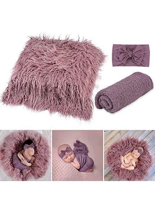 3-piece baby photography props photo wrapping cloth photo studio photography blanket 100 days baby photography props 2 Purple sweet potato color