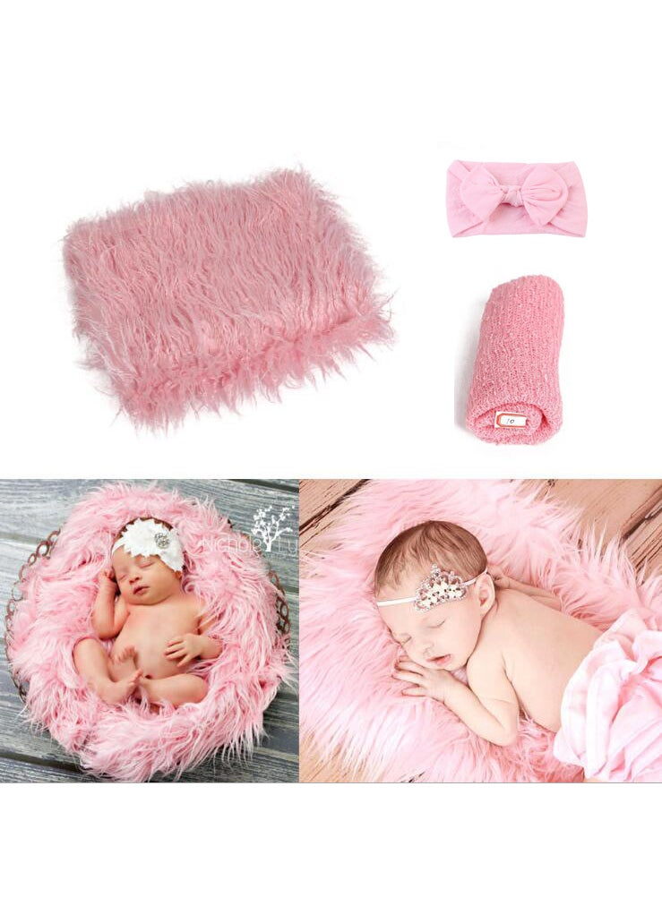 3-piece baby photography props photo wrapping cloth photo studio photography blanket 100 days baby photography props 2 Pink