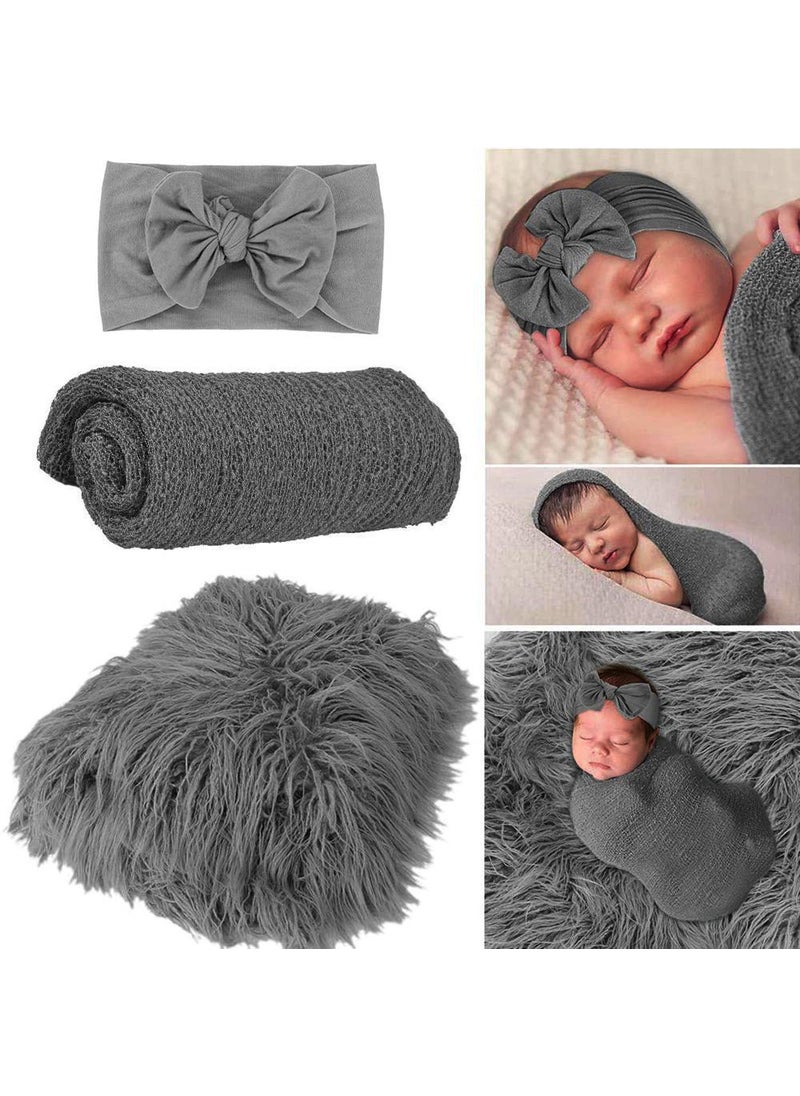 3-piece baby photography props photo wrapping cloth photo studio photography blanket 100 days baby photography props 2 Dark gray