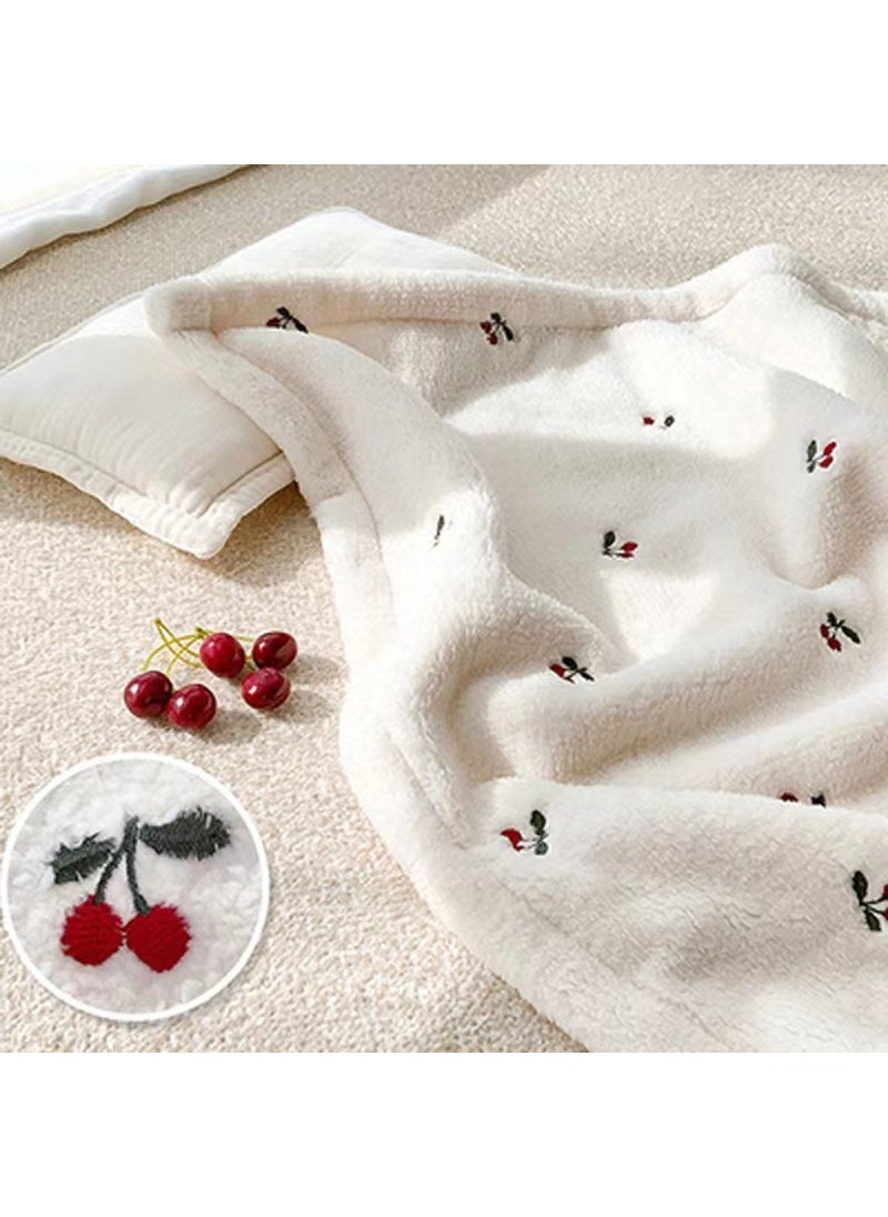 Korean Ins New Baby Fleece Blanket Holding Blanket Holding Blanket for Baby and Children Going Out Blanket for Autumn and Winter Cover Blanket Cherry Cover Blanket