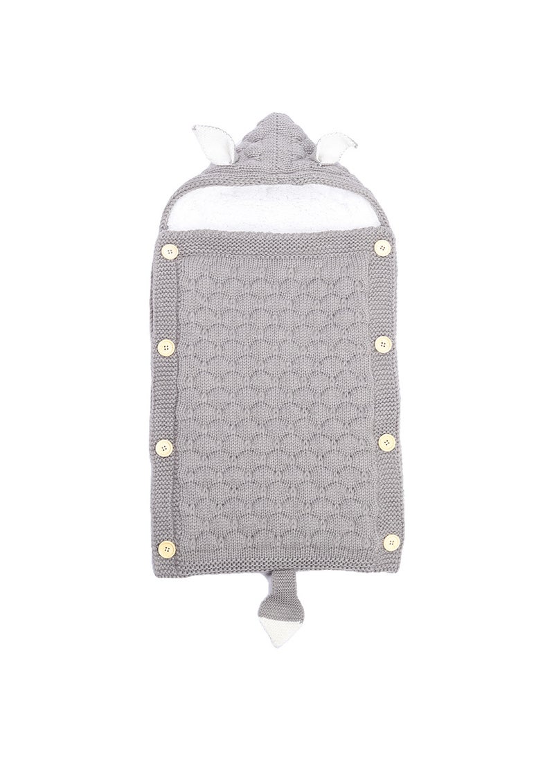 Spring and Autumn Baby Knitted Rabbit Ear Sleeping Bag Photography Props Solid Color Newborn Envelope Kick-proof Swaddle Blanket Light gray