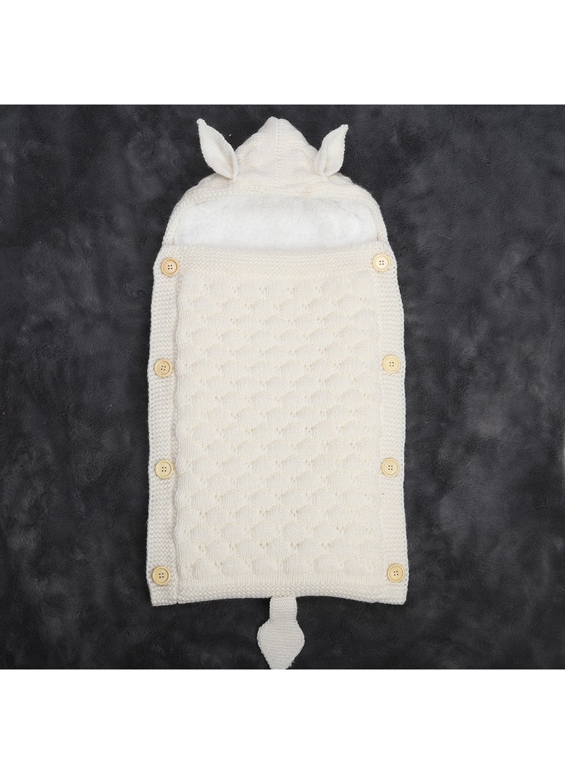 Spring and Autumn Baby Knitted Rabbit Ear Sleeping Bag Photography Props Solid Color Newborn Envelope Kick-proof Swaddle Blanket White