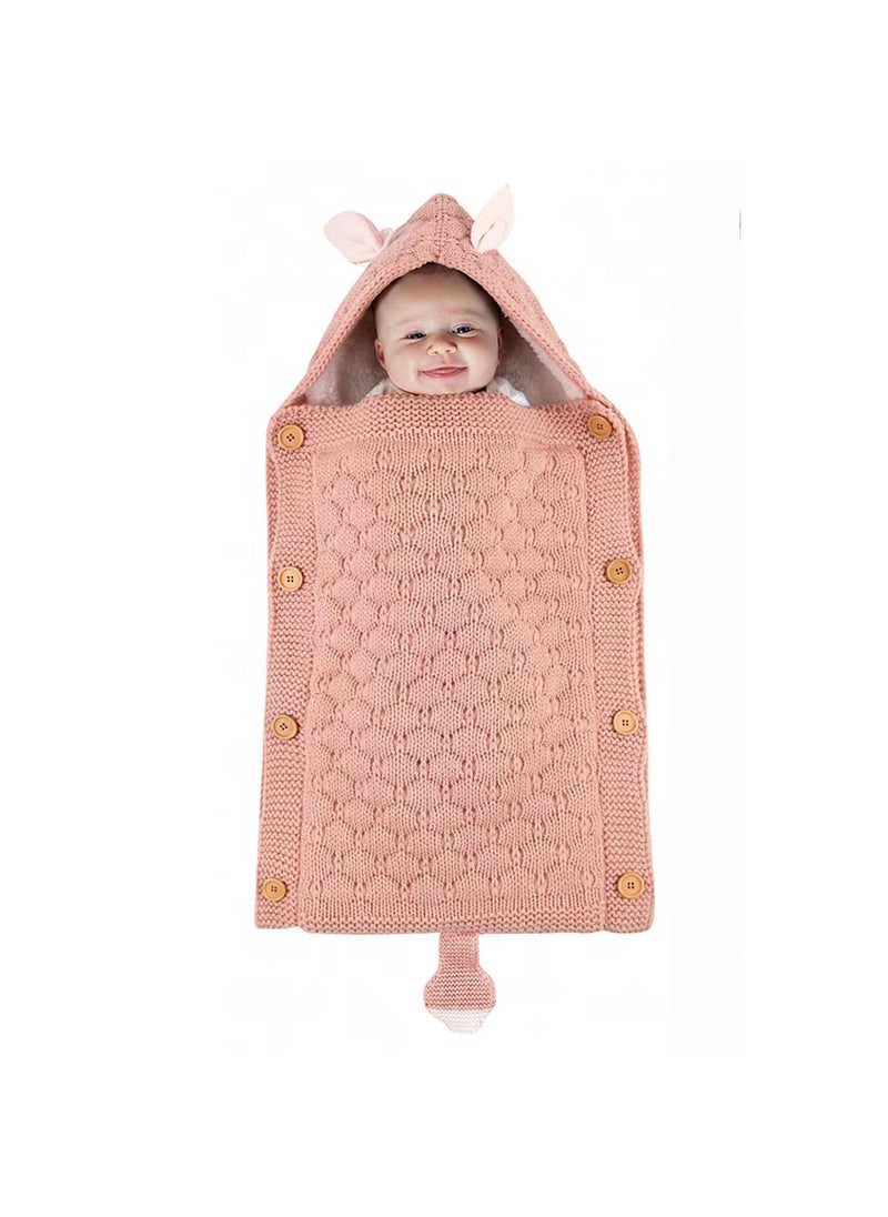 Spring and Autumn Baby Knitted Rabbit Ear Sleeping Bag Photography Props Solid Color Newborn Envelope Kick-proof Swaddle Blanket Powder