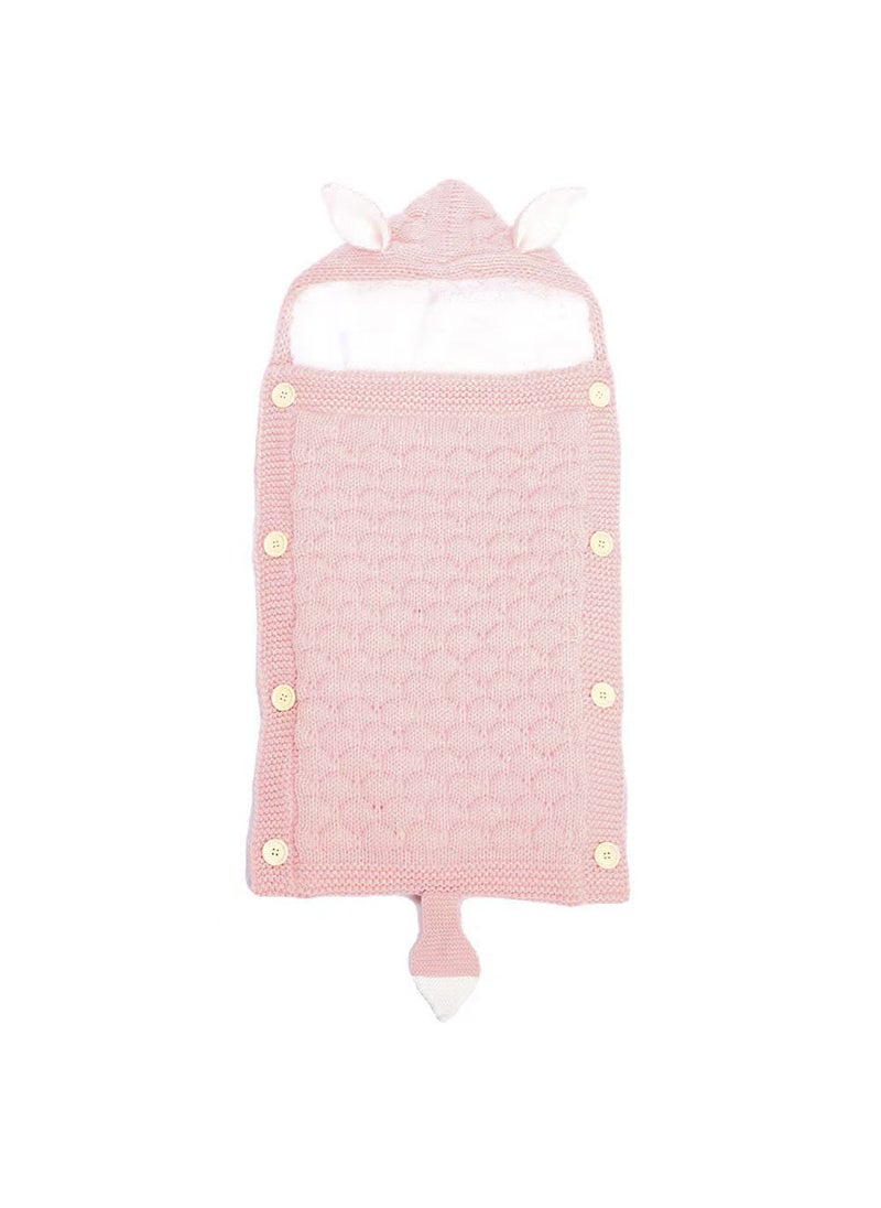 Spring and Autumn Baby Knitted Rabbit Ear Sleeping Bag Photography Props Solid Color Newborn Envelope Kick-proof Swaddle Blanket Shallow powder