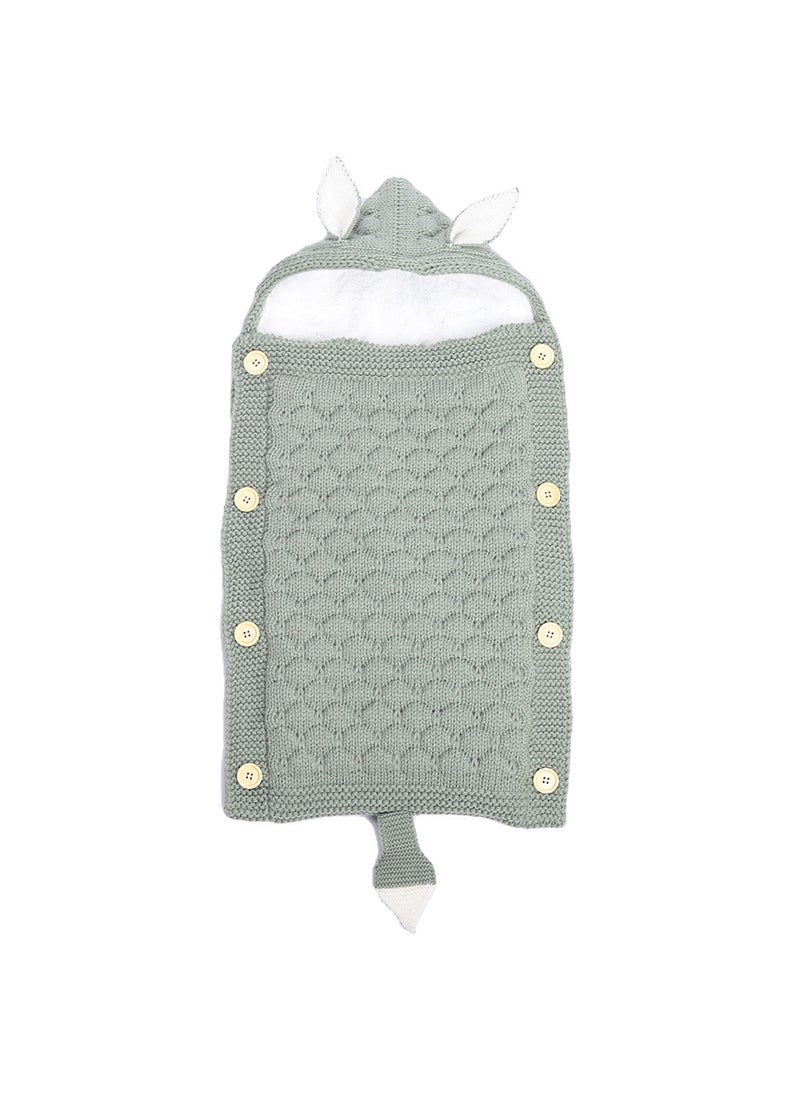 Spring and Autumn Baby Knitted Rabbit Ear Sleeping Bag Photography Props Solid Color Newborn Envelope Kick-proof Swaddle Blanket Light green