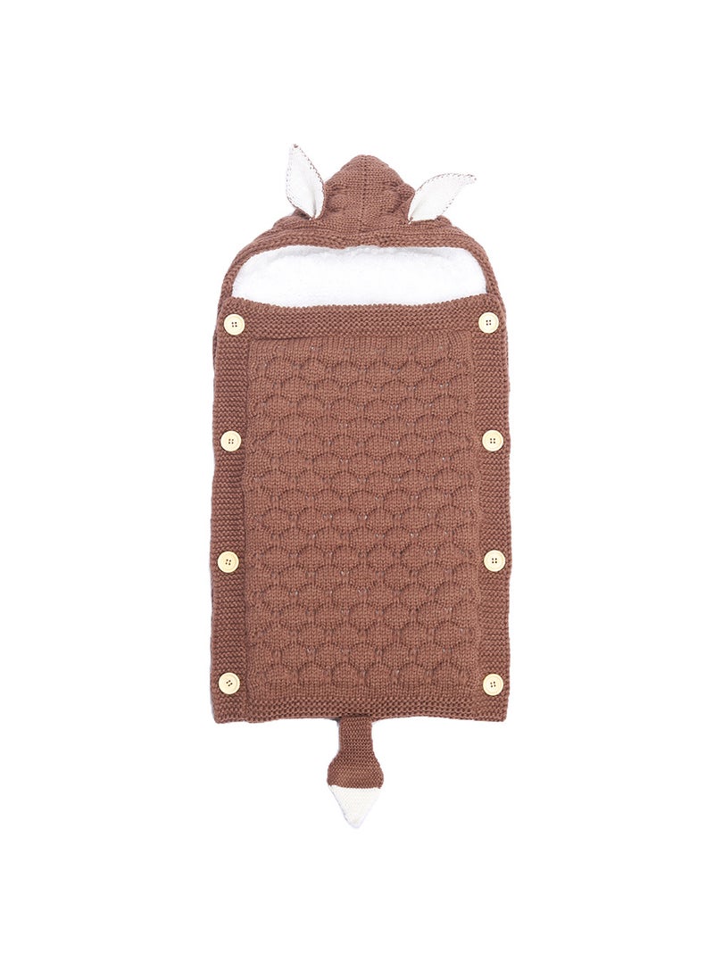 Spring and Autumn Baby Knitted Rabbit Ear Sleeping Bag Photography Props Solid Color Newborn Envelope Kick-proof Swaddle Blanket Coffee