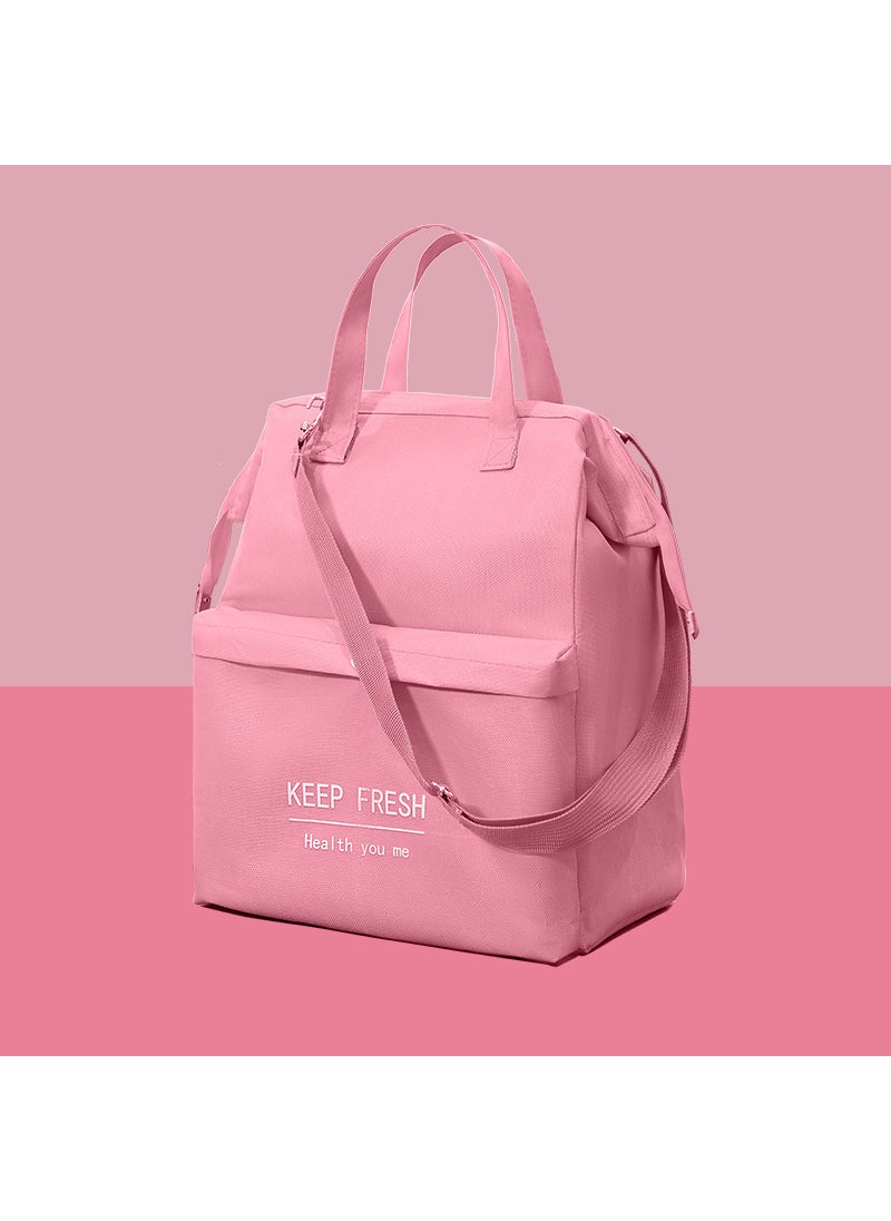 Lunch box handbag insulation bag aluminum foil thickened insulation bag lunch box bag with rice bag shoulder strap hand lunch bag wholesale Pink large with shoulder straps