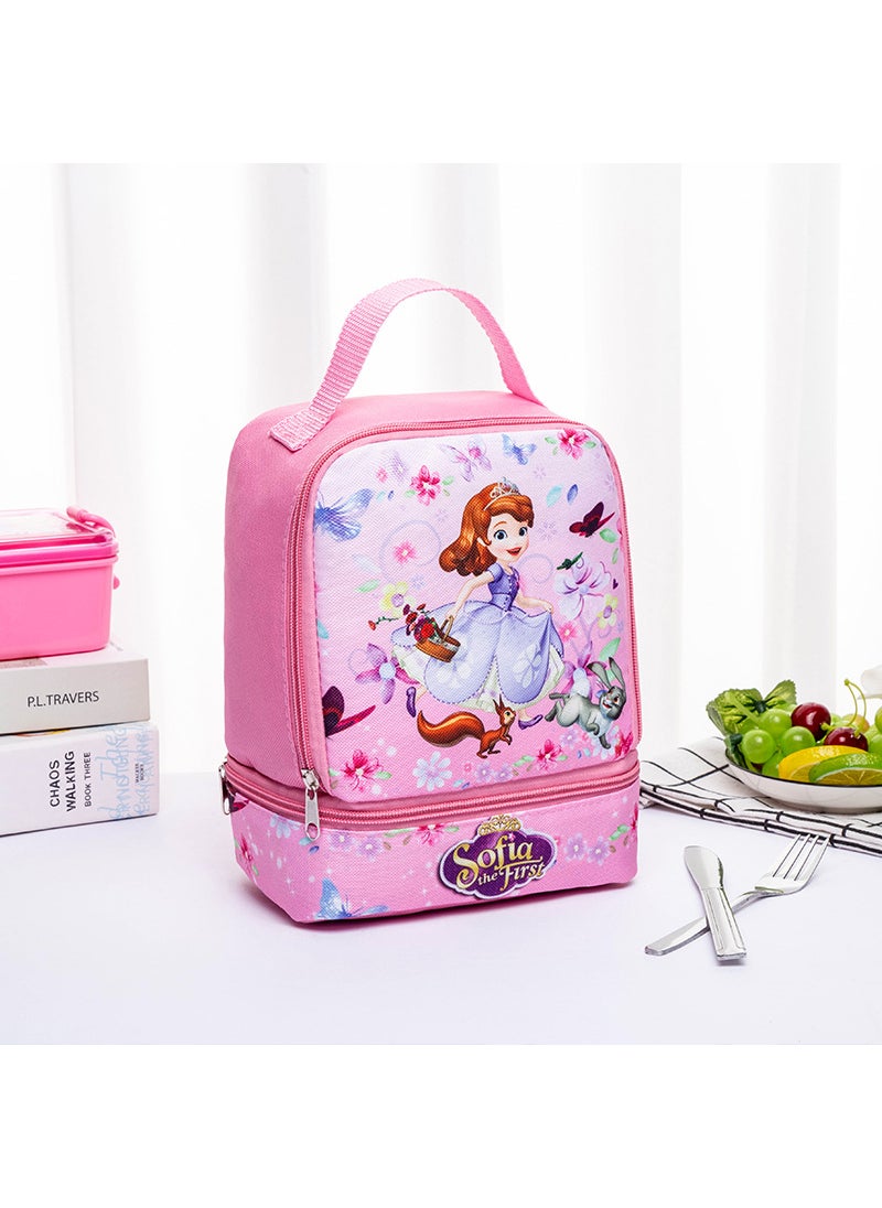 Cartoon Portable Lunch Box Bag Student Double Layer Lunch Bag Childrens Lunch Bag Fruit Snacks Milk Lunch Box Storage Bag Princess 6.