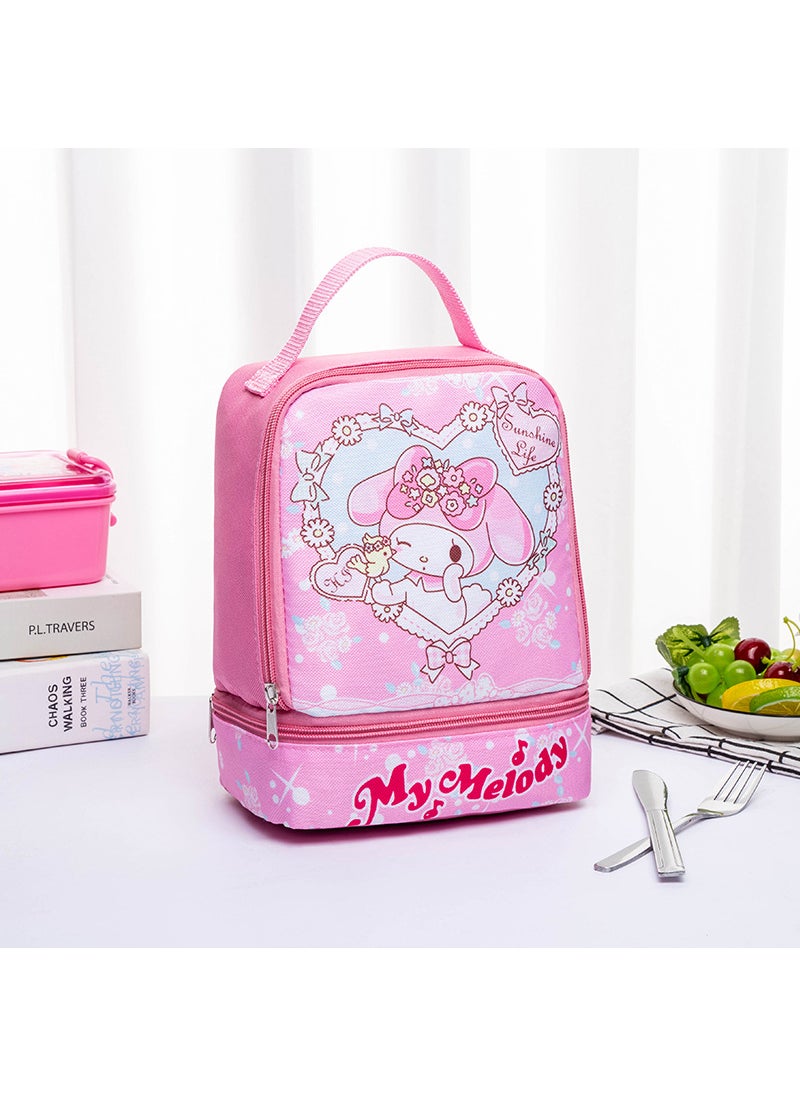 Cartoon Portable Lunch Box Bag Student Double Layer Lunch Bag Childrens Lunch Bag Fruit Snacks Milk Lunch Box Storage Bag 2 Dream Merlot