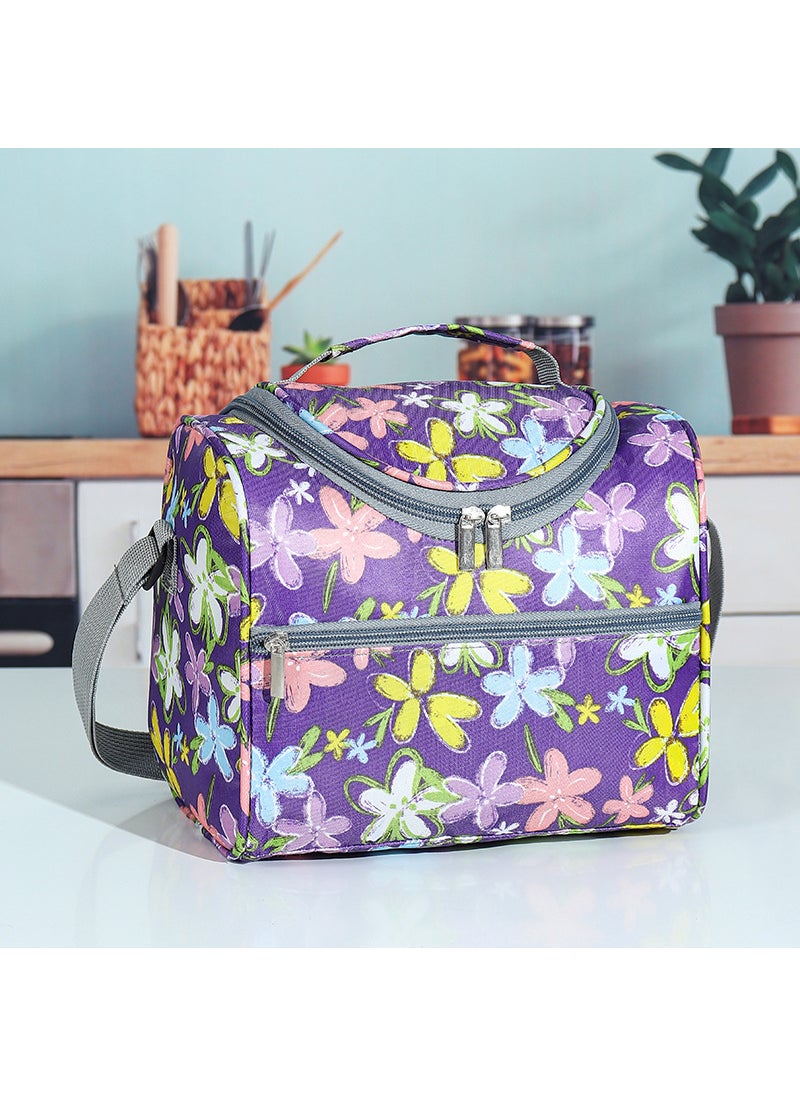 Large Insulated Lunch Bag Aluminum Foil Purple floral