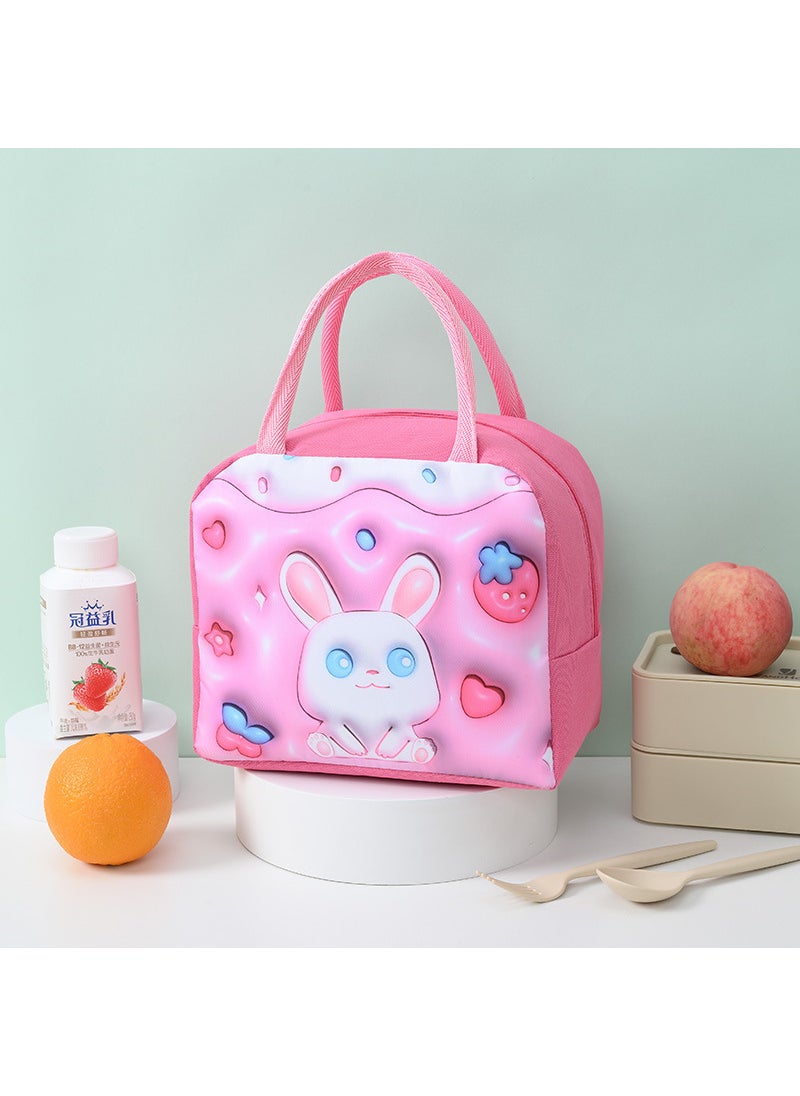 3D Cartoon Insulation Bag Childrens Portable Insulation Bag Oxford Cloth Lunch Bag Cute Lunch Bag Student Lunch Box Bag 3D pink rabbit