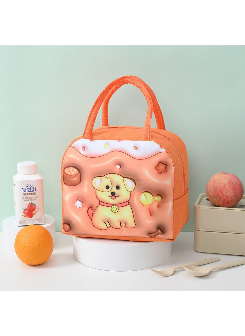 3D Cartoon Insulation Bag Childrens Portable Insulation Bag Oxford Cloth Lunch Bag Cute Lunch Bag Student Lunch Box Bag Brown Puppy