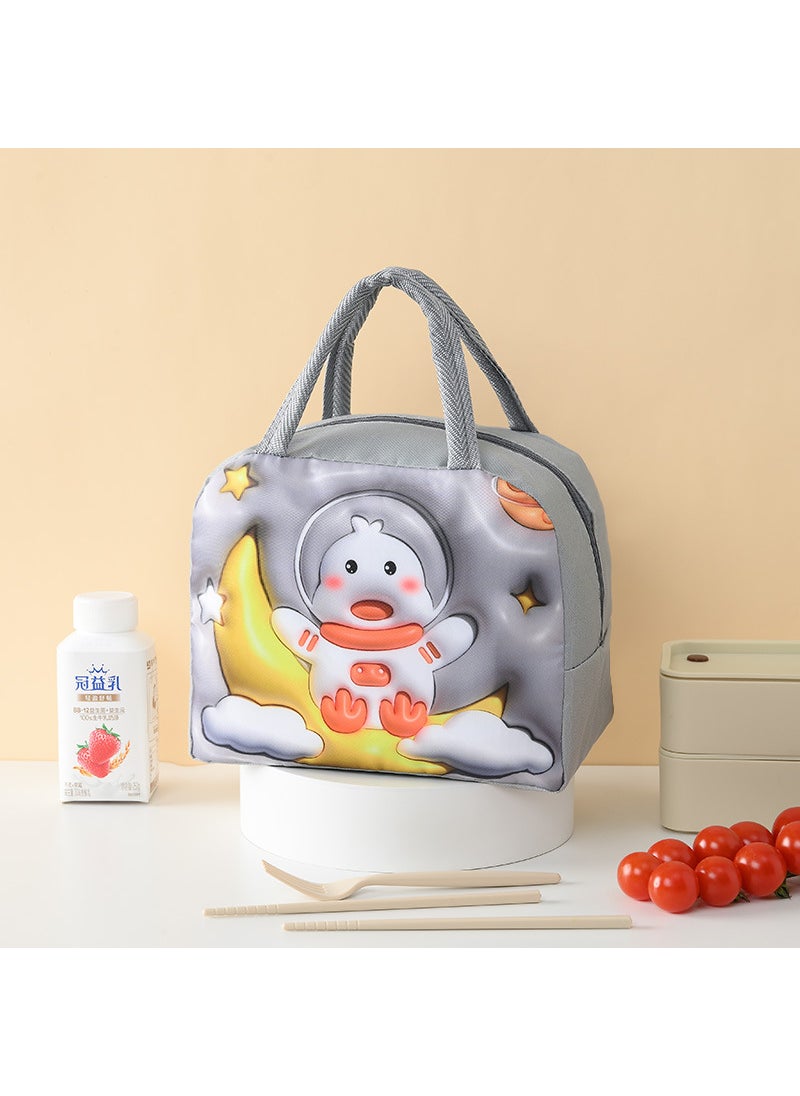 3D Cartoon Insulation Bag Childrens Portable Insulation Bag Oxford Cloth Lunch Bag Cute Lunch Bag Student Lunch Box Bag gray duck