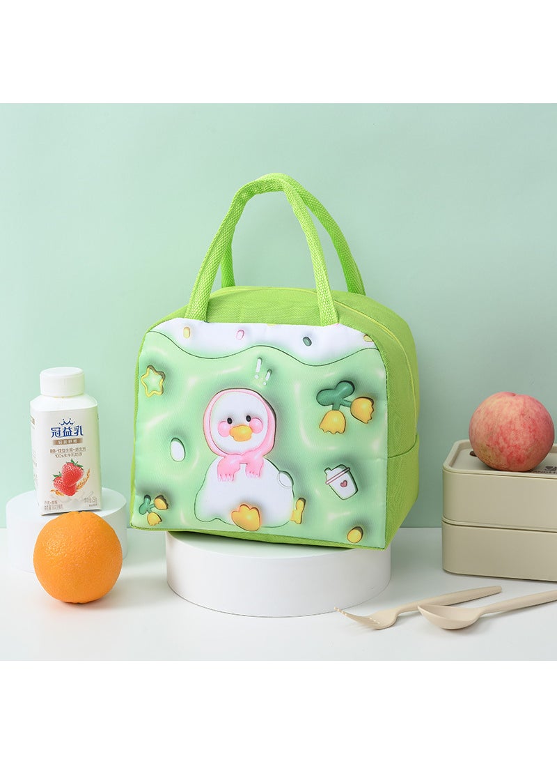 3D Cartoon Insulation Bag Childrens Portable Insulation Bag Oxford Cloth Lunch Bag Cute Lunch Bag Student Lunch Box Bag Green Duck