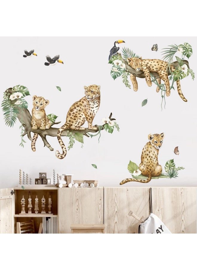 decalmile Leopard Safari Wall Decals Jungle Animals Cheetah Wall Stickers Baby Nursery Boys Girls Bedroom Playroom Home Decor