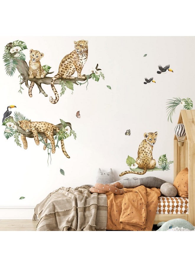 decalmile Leopard Safari Wall Decals Jungle Animals Cheetah Wall Stickers Baby Nursery Boys Girls Bedroom Playroom Home Decor