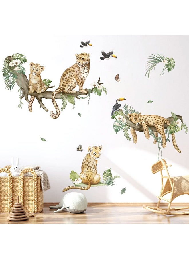 decalmile Leopard Safari Wall Decals Jungle Animals Cheetah Wall Stickers Baby Nursery Boys Girls Bedroom Playroom Home Decor