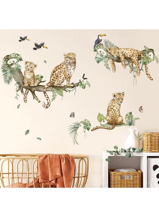 decalmile Leopard Safari Wall Decals Jungle Animals Cheetah Wall Stickers Baby Nursery Boys Girls Bedroom Playroom Home Decor