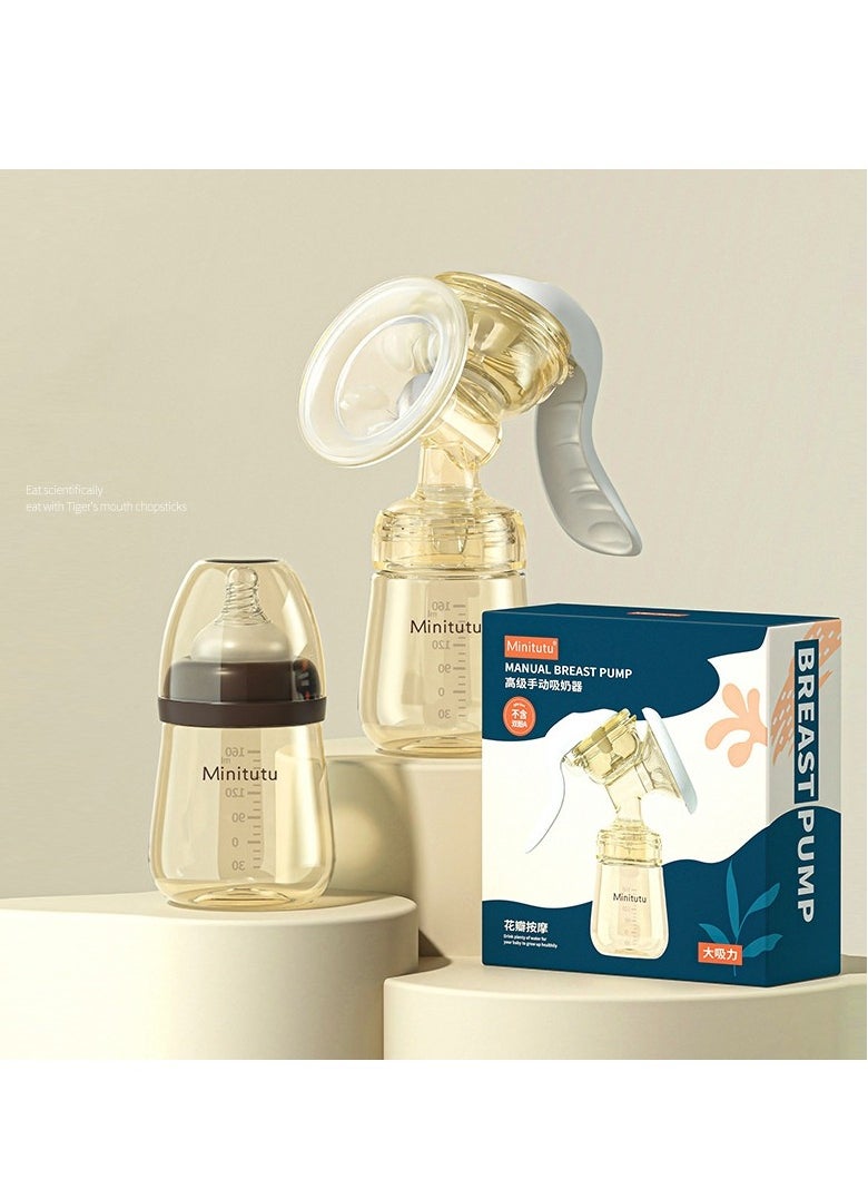 Manual breast pump, nano antibacterial milk pump, painless, beige